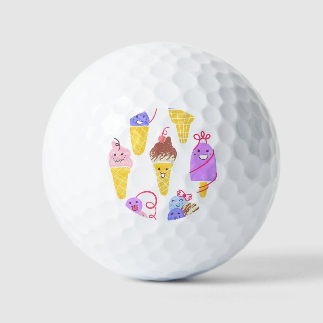 Kawaii ice creams, cute, seamless pattern. golf balls (Front)