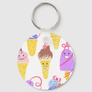 Kawaii ice creams, cute, seamless pattern. key ring