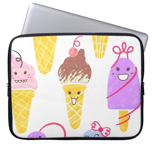Kawaii ice creams, cute, seamless pattern. laptop sleeve (Front)