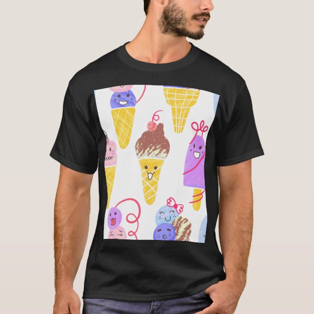 Kawaii ice creams, cute, seamless pattern. T-Shirt (Front)
