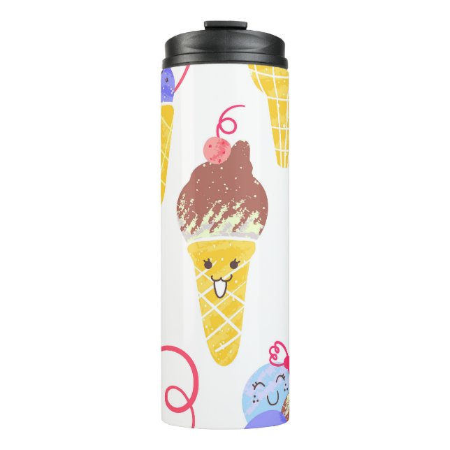 Kawaii ice creams, cute, seamless pattern. thermal tumbler (Front)