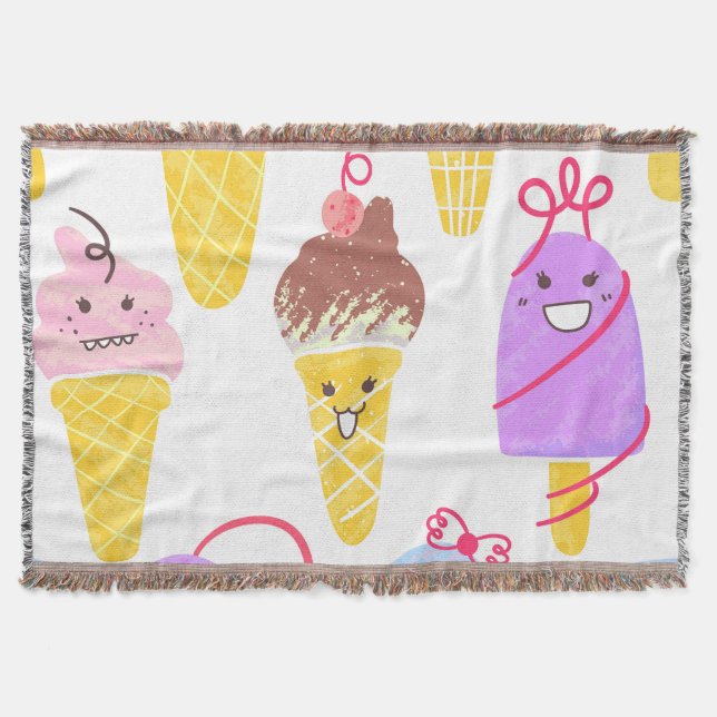 Kawaii ice creams, cute, seamless pattern. throw blanket (Front)