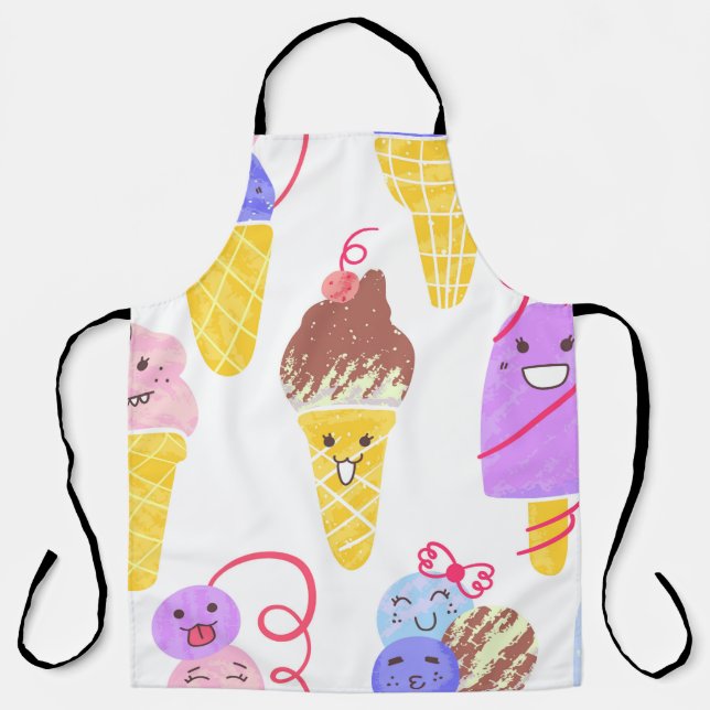 Kawaii Ice Creams Pattern, Kawaii Character Ice Cr Apron (Front)