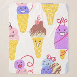 Kawaii Ice Creams Pattern, Kawaii Character Ice Cr Sherpa Blanket