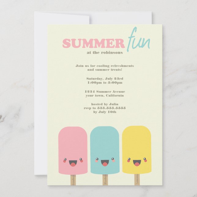 Kawaii Ice Lolly Trio Summer Party Invitations (Front)