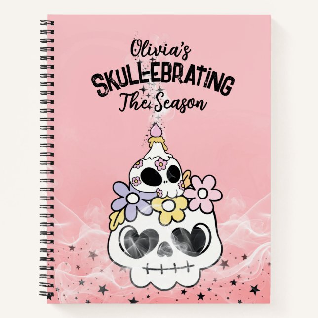 Kawaii inspired Floral Skull Halloween Notebook (Front)