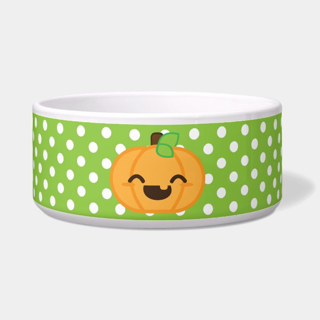 Kawaii Jack O Lanern Pumpkin Dog Bowl (Front)