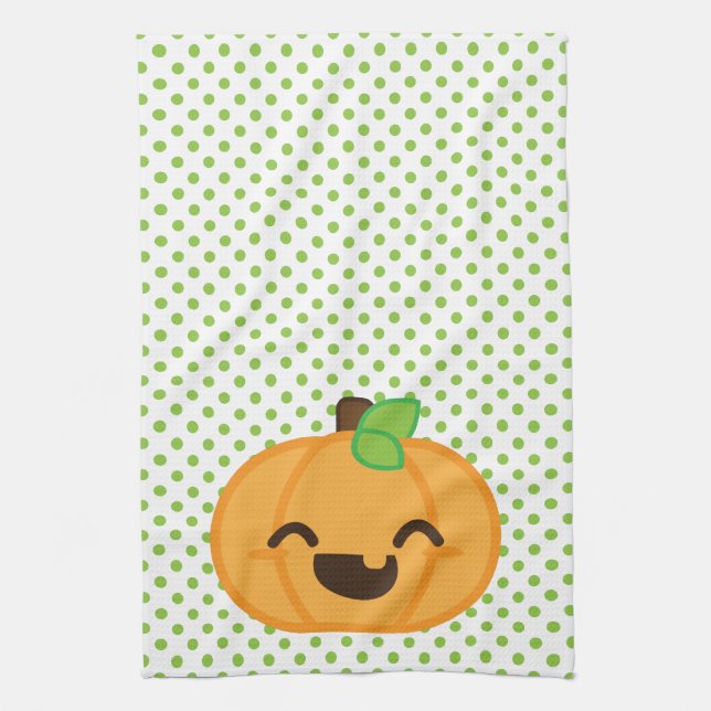 Kawaii Jack O Lantern Pumpkin Kitchen Towel (Vertical)