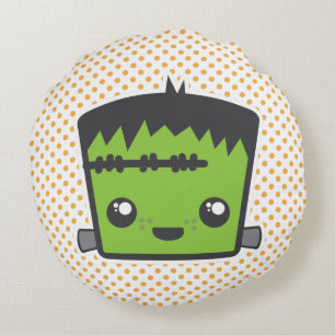 Kawaii Jack O Lantern Pumpkin Round Pillow
