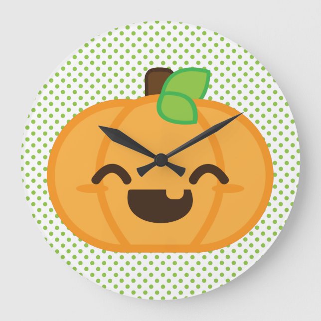 Kawaii Jack O Lantern Pumpkin Wall Clock (Front)