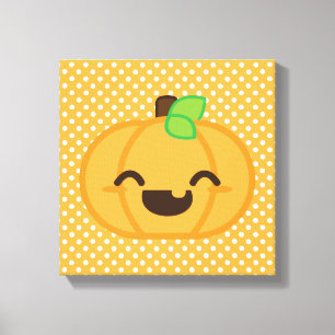 Kawaii Jack O Lantern Pumpkin Wrapped Canvas