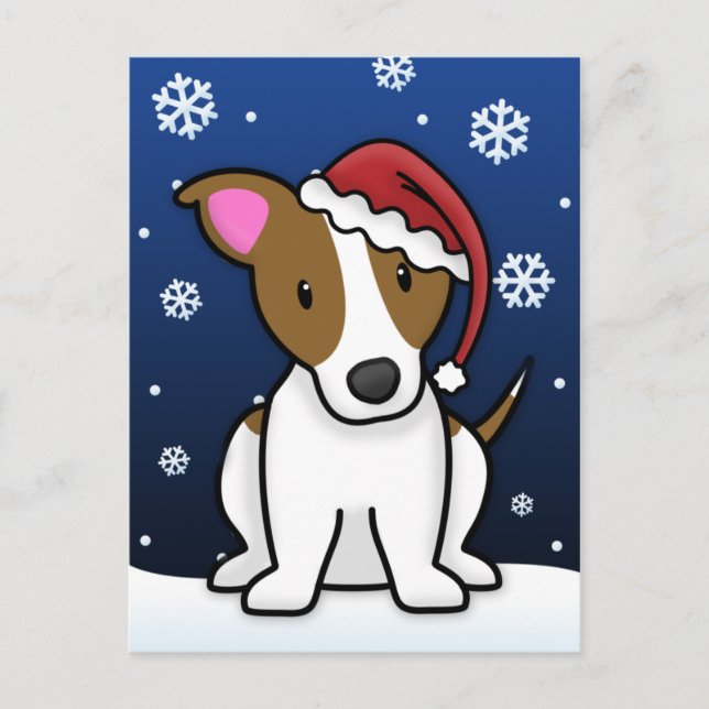 Kawaii Jack Russell Terrier Christmas Postcard (Front)