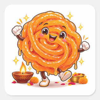 Kawaii Jalebi Sticker, Cute Indian Sweet Diwali Di Square Sticker