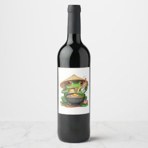 Kawaii Japanese Aesthetic Frog Noodles Wine Label