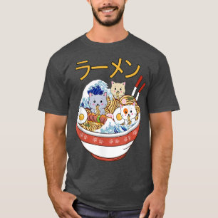 Kawaii Japanese Anime Cat Bowl Ramen Noodle Kanaga T-Shirt