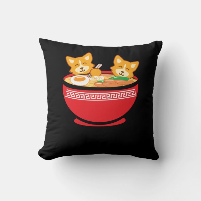 Kawaii Japanese Anime Corgi Dog Funny Ramen Gift Cushion (Front)