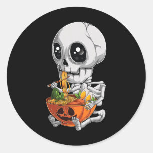 Kawaii Japanese Anime Skeleton Halloween Ramen Foo Classic Round Sticker