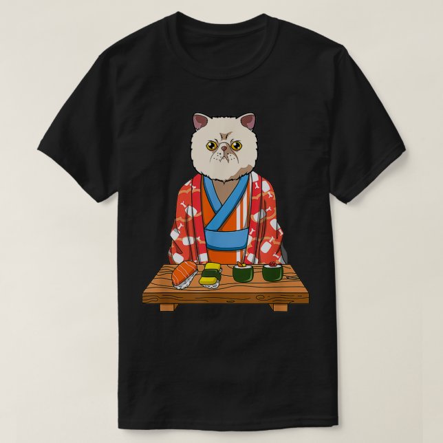 Kawaii Japanese Eotic Shorthair Cat Kimono Sushi  T-Shirt (Design Front)