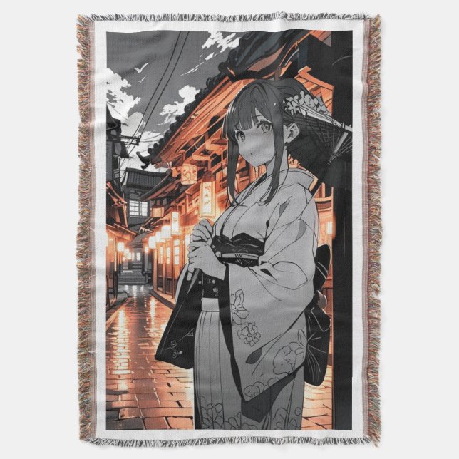 KAWAII Japanese Girl throw blanket (Front Vertical)