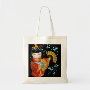 Kawaii Japanese Kokeshi Doll Kimono Geisha Butterf Tote Bag