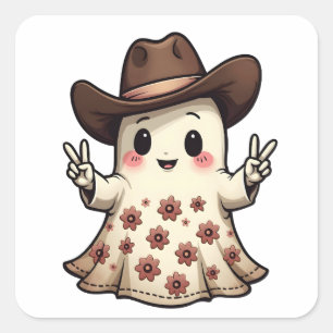 Kawaii Japanese Pastel Cowboy Ghost Halloween  Square Sticker