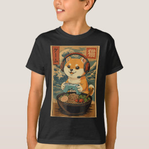 Kawaii Japanese Ramen Dog Retro Gaming Shirts For 