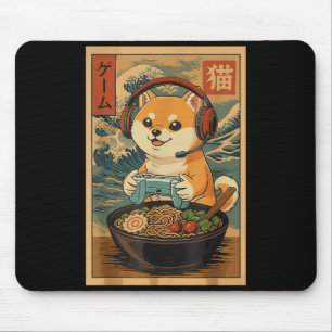 Kawaii Japanese Ramen Dog Retro Gaming Shirts For Mouse Pad