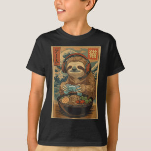 Kawaii Japanese Ramen Sloth Retro Gaming Shirts Fo