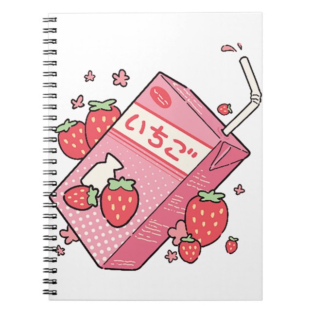 Kawaii Japanese Strawberry Juice Box Notebook (Front)