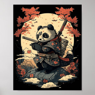 Kawaii Japanese Style Samurai Anime Panda Poster
