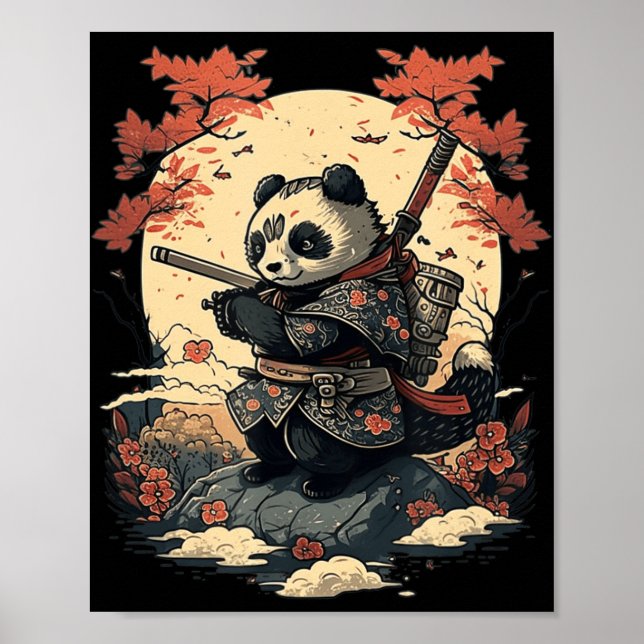 Kawaii Japanese Style Samurai Anime Panda Poster (Front)
