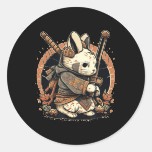 Kawaii Japanese Style Samurai Bunny Anime Classic Round Sticker