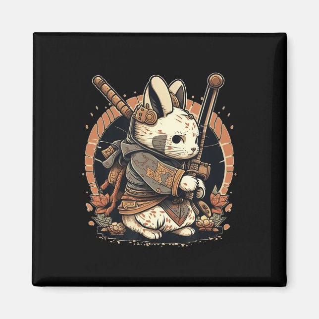 Kawaii Japanese Style Samurai Bunny Anime  Magnet (Front)