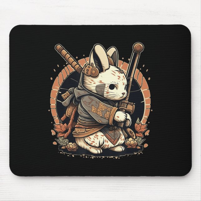 Kawaii Japanese Style Samurai Bunny Anime  Mouse Pad (Front)
