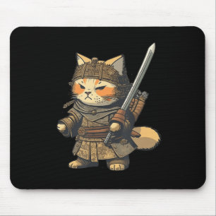 Kawaii Japanese Style Samurai Cat Anime  Mouse Pad