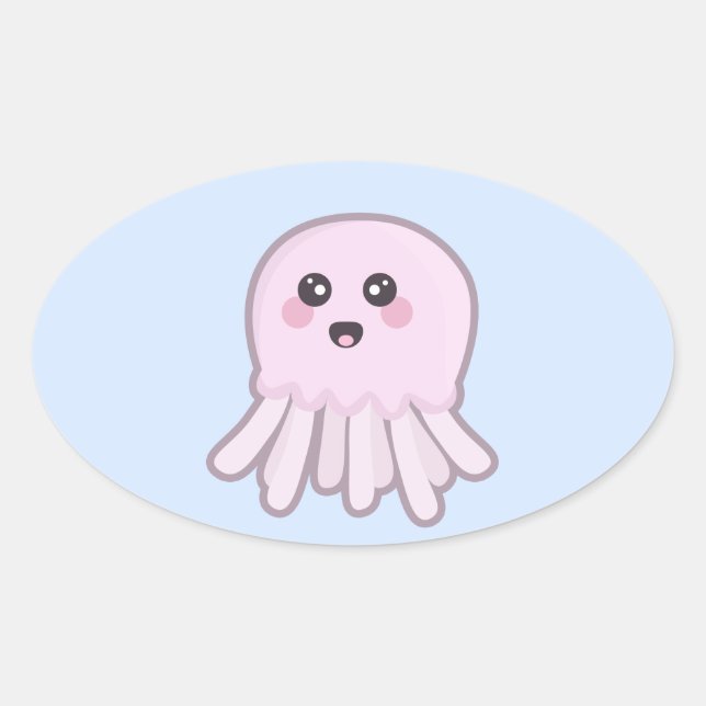 Kawaii Jellyfish Oval Sticker (Front)