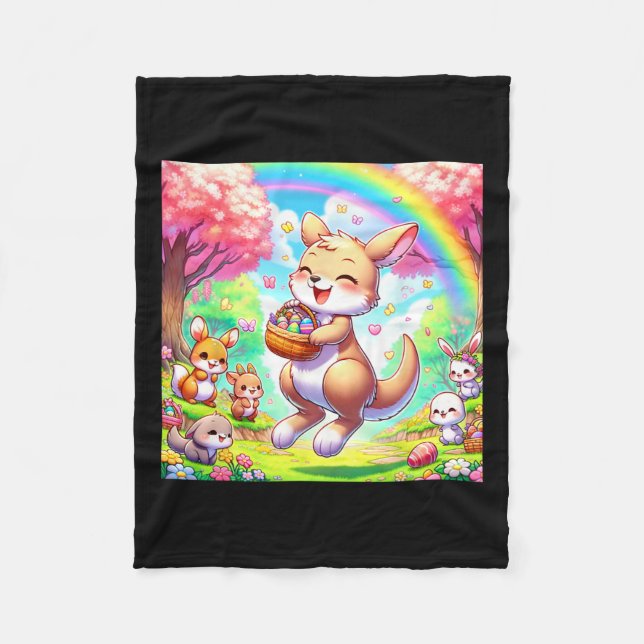 Kawaii Kangaroo Easter Adorable Easter Kangaroo  Fleece Blanket (Front)