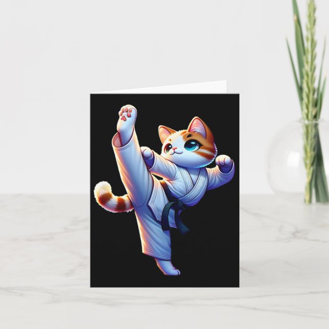 Kawaii Karate Kitty In Action  Card (Front)