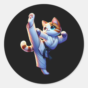 Kawaii Karate Kitty In Action Classic Round Sticker