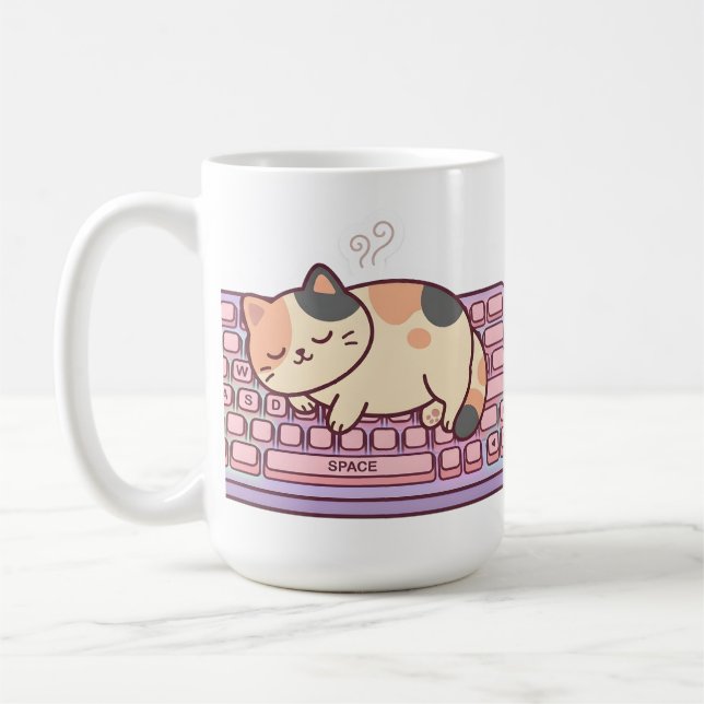 Kawaii Keyboard Gamer Cat Mug (Left)