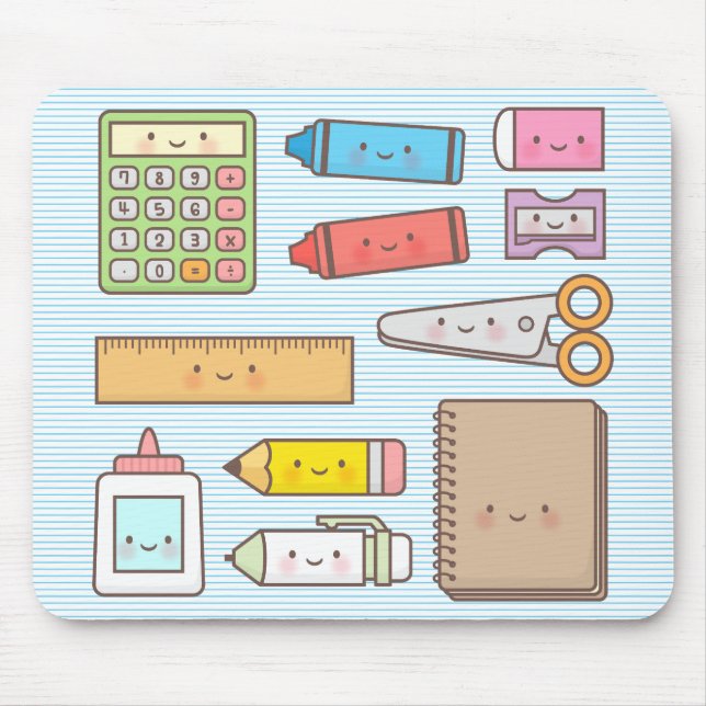 Kawaii Kids Back to School Supplies Mouse Pad (Front)