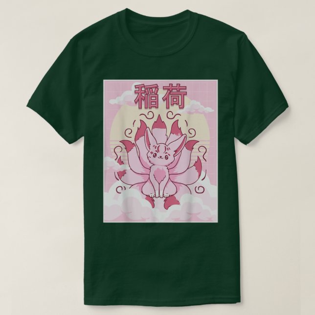 Kawaii Kitsune Inari Fo Japanese Esthetic Nine Ta T-Shirt (Design Front)