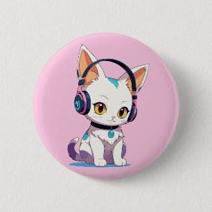 Kawaii Kitten in Rocking Headphones 6 Cm Round Badge