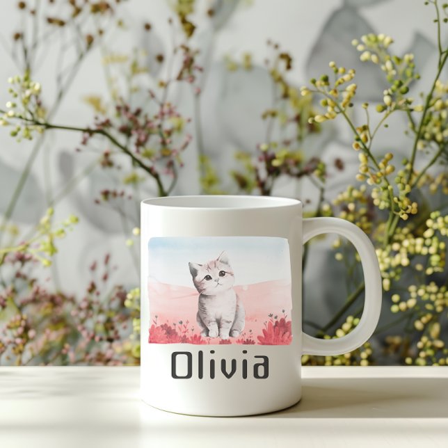 Kawaii Kitten Personalised Girl Name Pink Mug (Creator Uploaded)