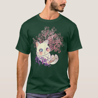Kawaii Kitten Sakura Tree Cherry Flower Japanese B T-Shirt