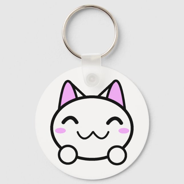 Kawaii Kitty Button Key Ring (Front)