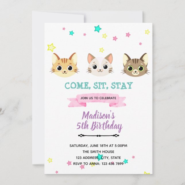 Kawaii kitty cat Birthday Invitation (Front)