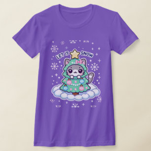 Kawaii Kitty Christmas Cheer - Let It Snow! T-Shirt