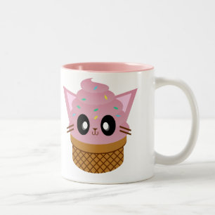 kawaii kitty cone ice cream cat meow Two-Tone coffee mug