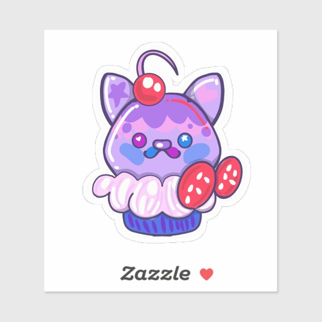 Kawaii Kitty cupcake sticker  (Sheet)